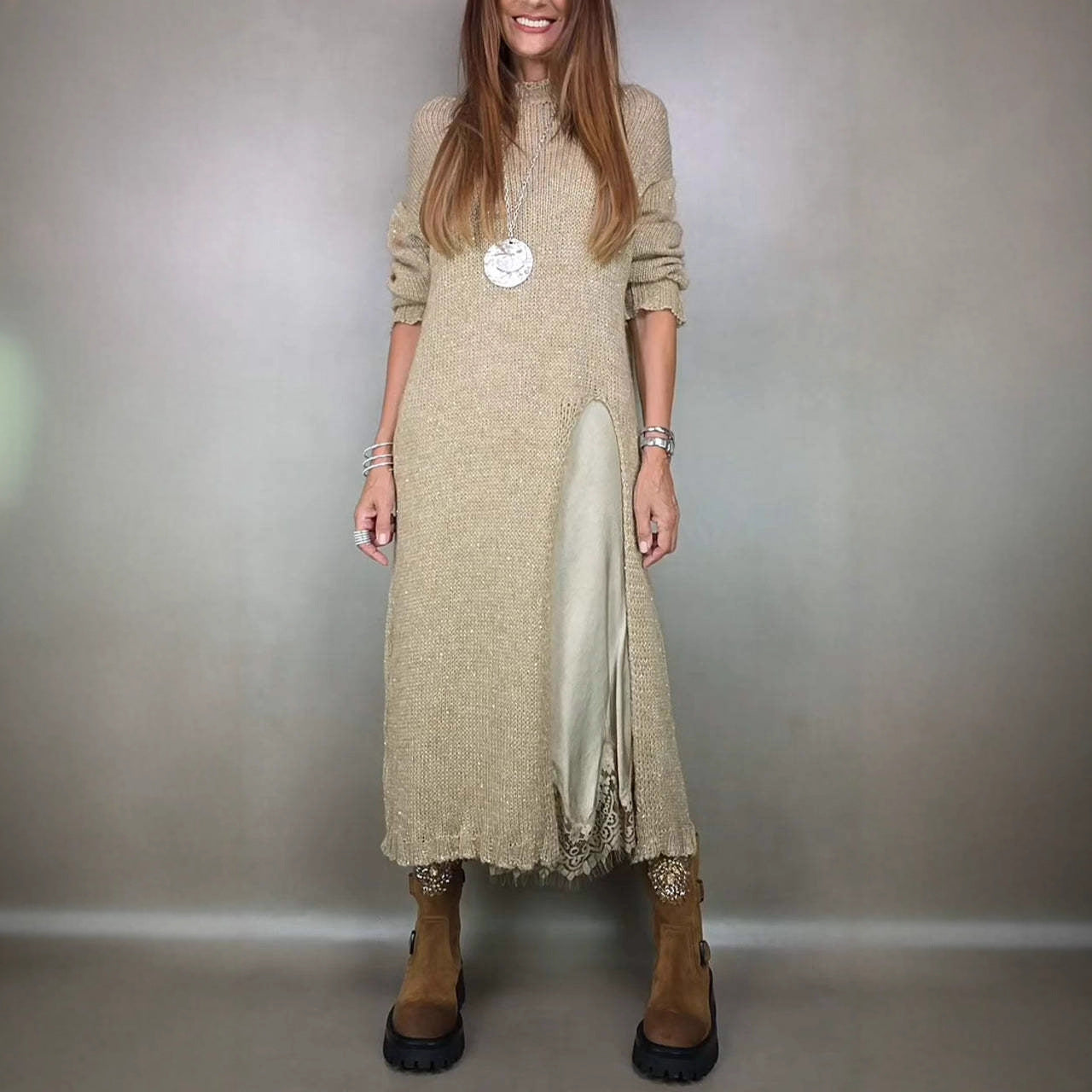 Women's Lace Maxi Slip Dress Cardigan Two Piece Set