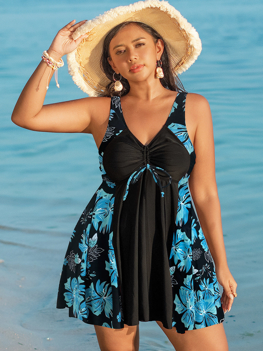 Plus Size Cross-back Tankini Swimsuit Women’s Dress Style Swimwear