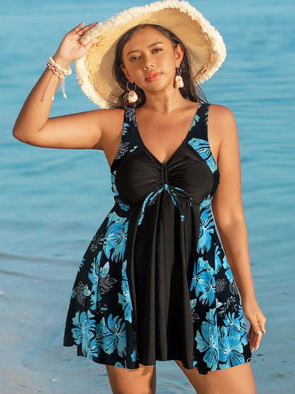 Plus Size Cross-back Tankini Swimsuit Women’s Dress Style Swimwear