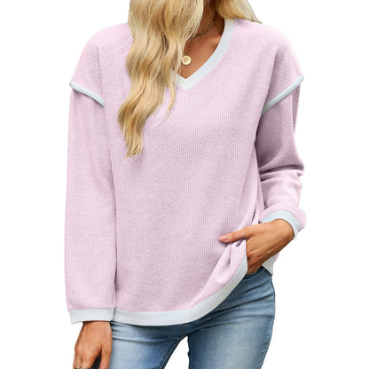 Women's Color Block V Neck Long Sleeve Knit Tunic Top