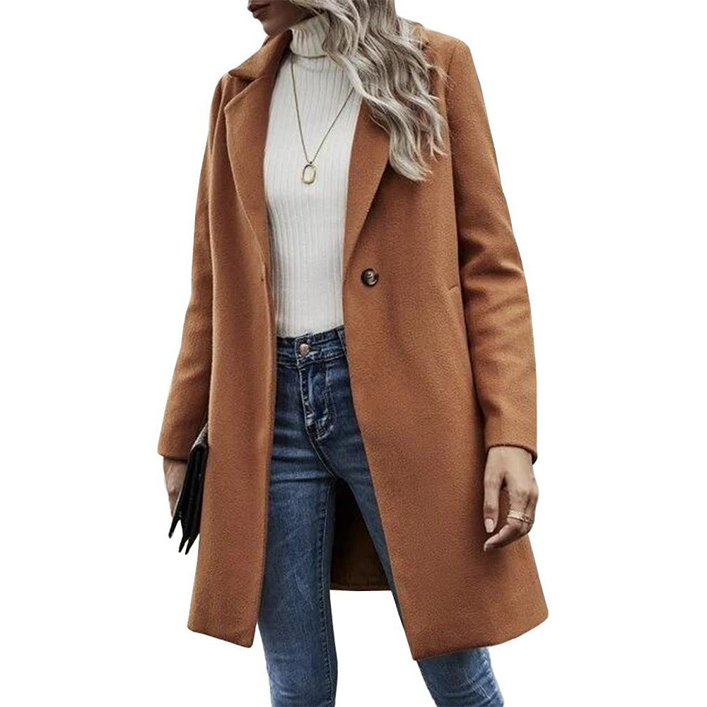 Women's Oversized Wool Blend Coat Lapel Button Pocket
