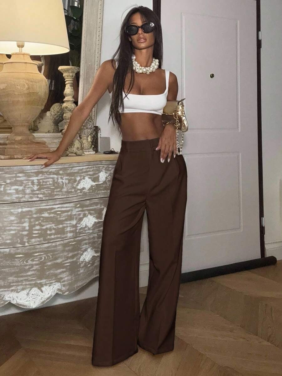High Waisted Wide Leg Dress Pants Casual Work Trousers
