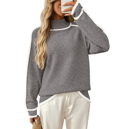 Colorblock Mock Neck Knit Sweater with Raglan Sleeves