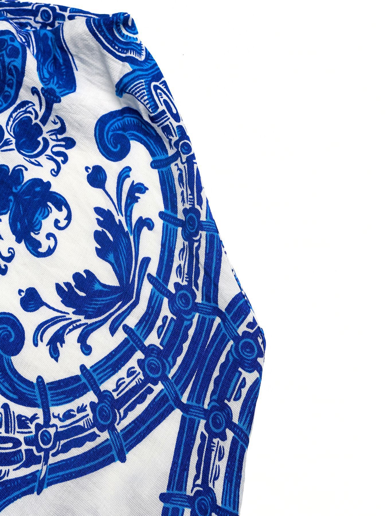 Blue Porcelain Halter Maxi Dress Vacation Beach Summer