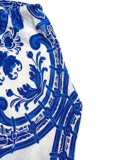 Blue Porcelain Halter Maxi Dress Vacation Beach Summer