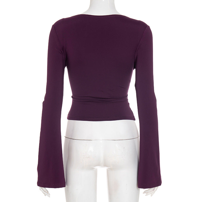 Sexy Deep V Neck Long Sleeve Bodycon Crop Top