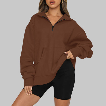 Oversized Half Zip Fleece Pullover Sweatshirt with Pocket
