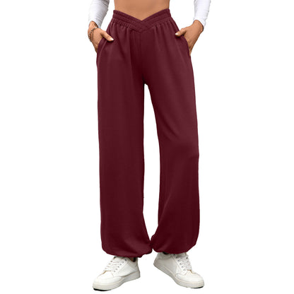 Women's Crossover Waist Baggy Joggers with Pockets
