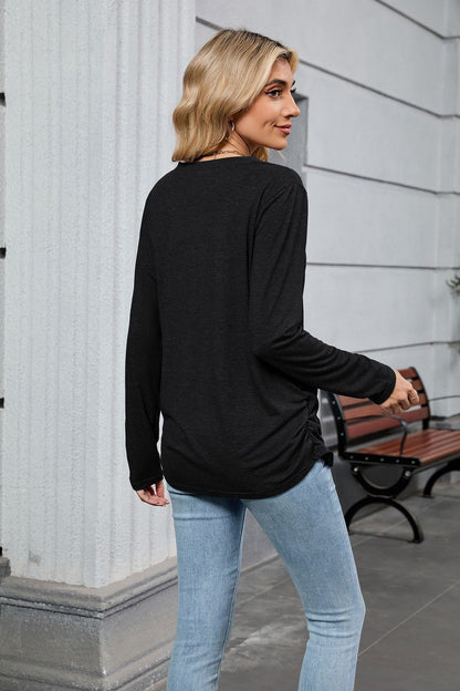 Women's V-Neck Long Sleeve Oversized Tunic Top Shirred