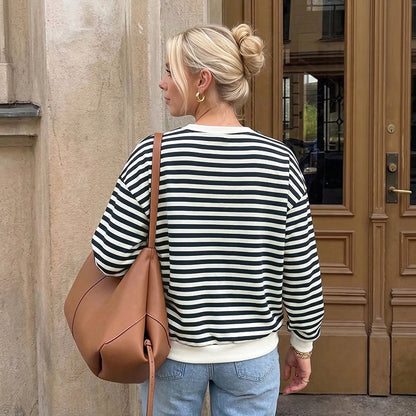 Striped Bow Sweatshirt Crew Neck Oversized Pullover