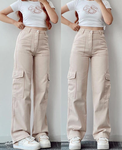 Women's Cotton Straight Leg Cargo Pants Casual