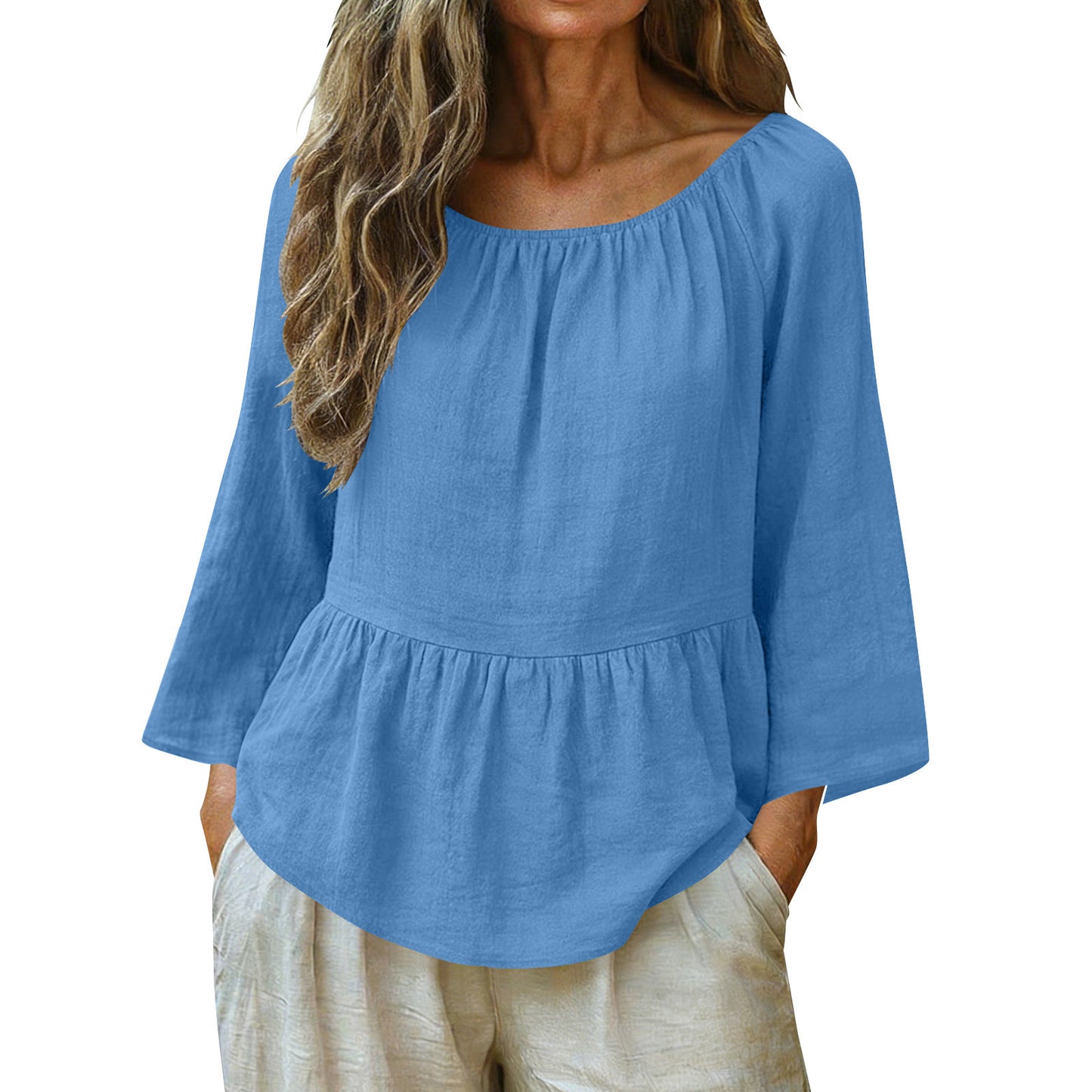 Linen Off Shoulder Blouse Relaxed Fit Boho Top