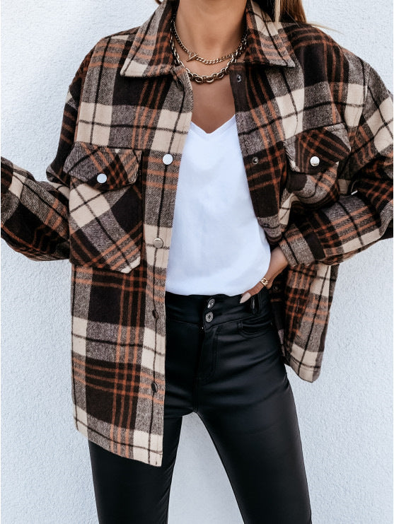Women's Oversized Plaid Shacket Button Up Jacket