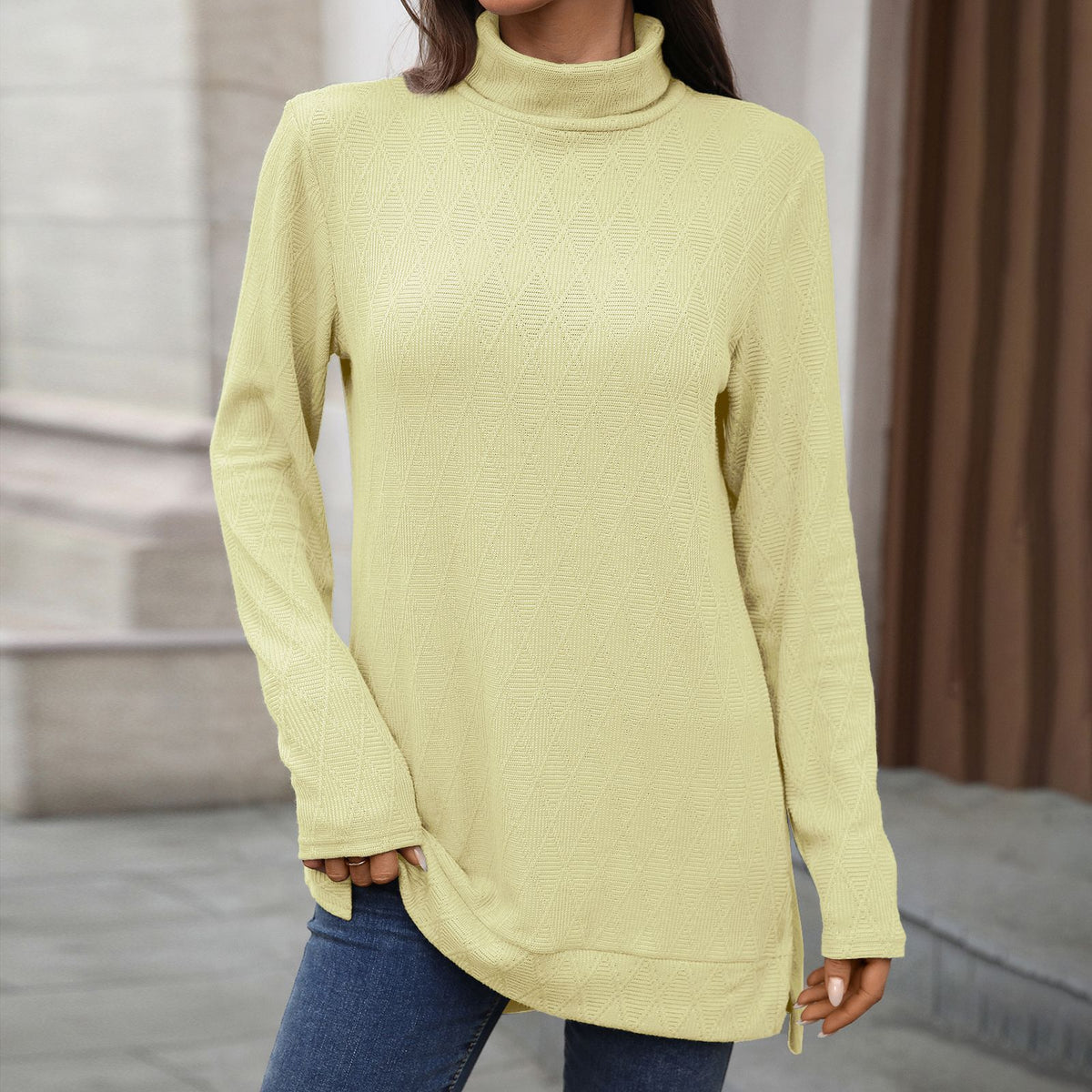 Women's Oversized Turtleneck Long Sleeve Tunic Side Slit