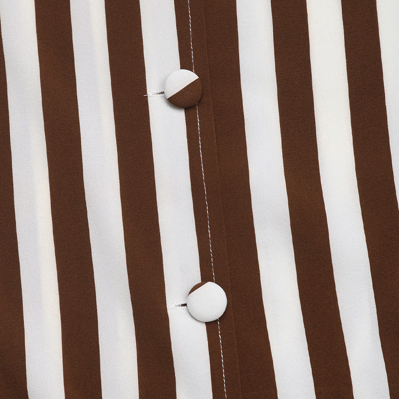 Women's V-Neck Cardigan Striped Contrast Long Sleeve Shirt