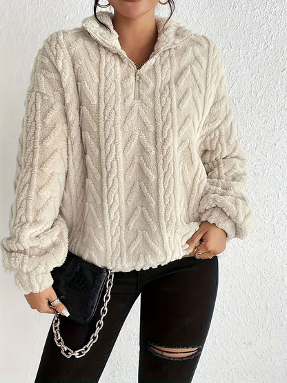 Women's Sherpa Jacquard Quarter Zip Pullover Sweatshirt