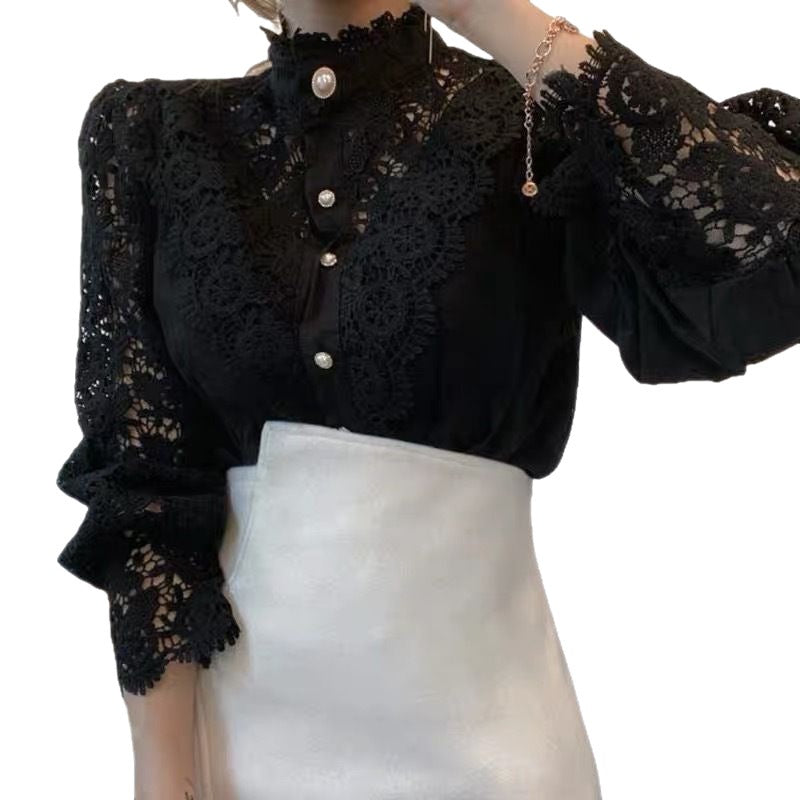 Women's Crochet Lace Floral Bishop Sleeve Blouse