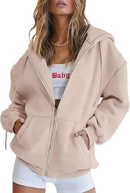 Women's Oversized Fleece Zip Up Hoodie Jacket