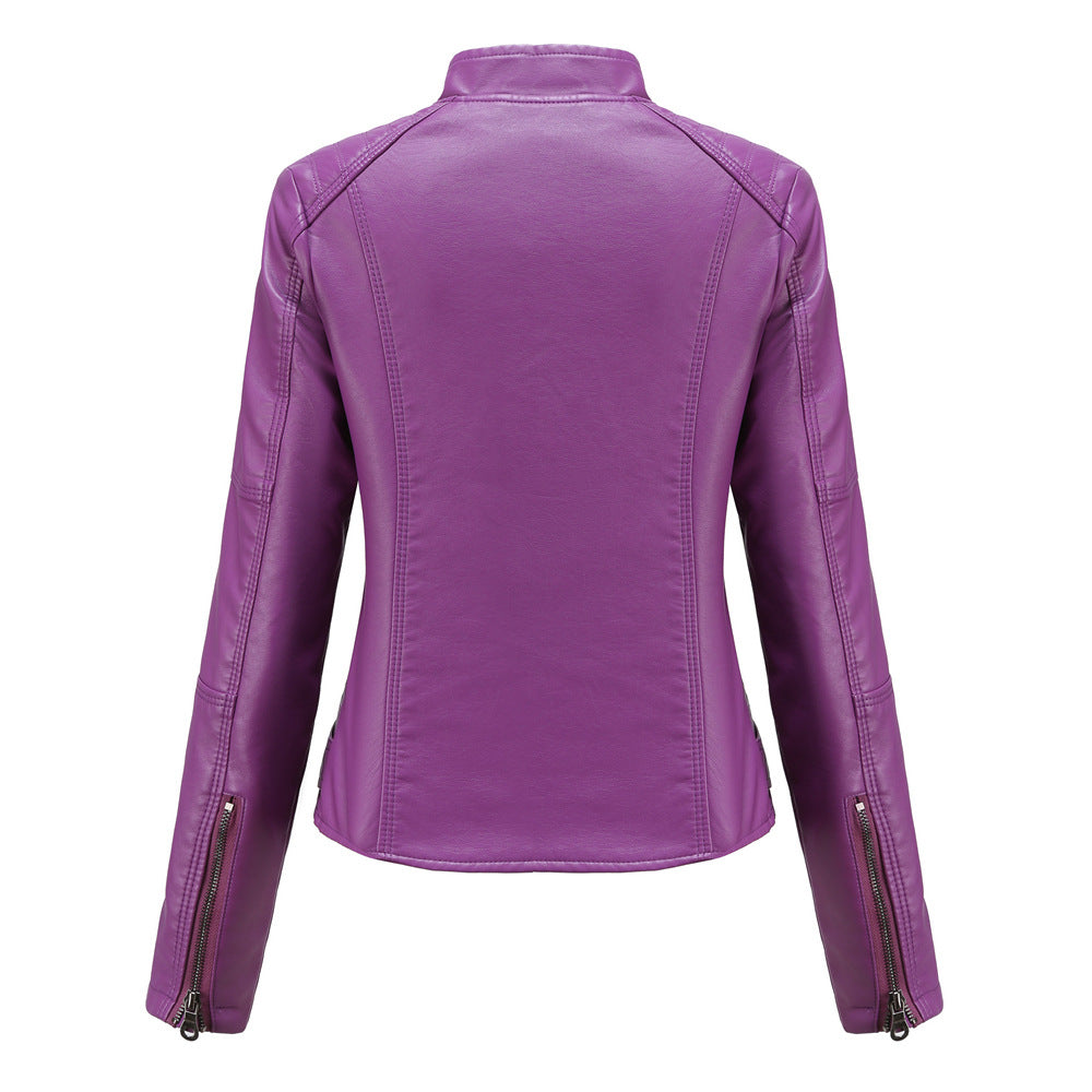 Women's Faux Leather Moto Jacket Slim Fit Zip Up