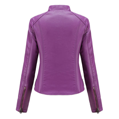 Women's Faux Leather Moto Jacket Slim Fit Zip Up