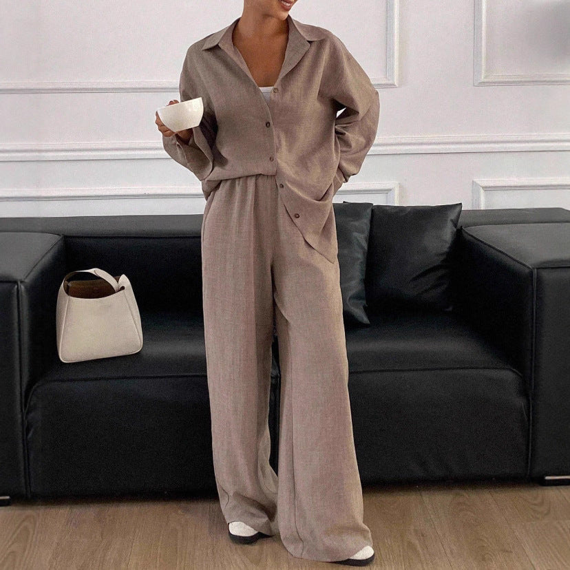 Women's Linen Shirt and Wide Leg Pants Matching Set