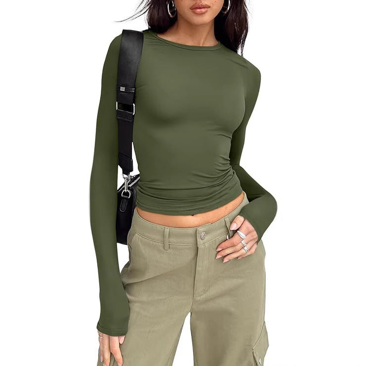 Women's Fitted Long Sleeve Crew Neck Tee Soft Stretch Basic