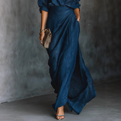 Women's Blazer & Pleated Asymmetric Midi Skirt Two Piece Set