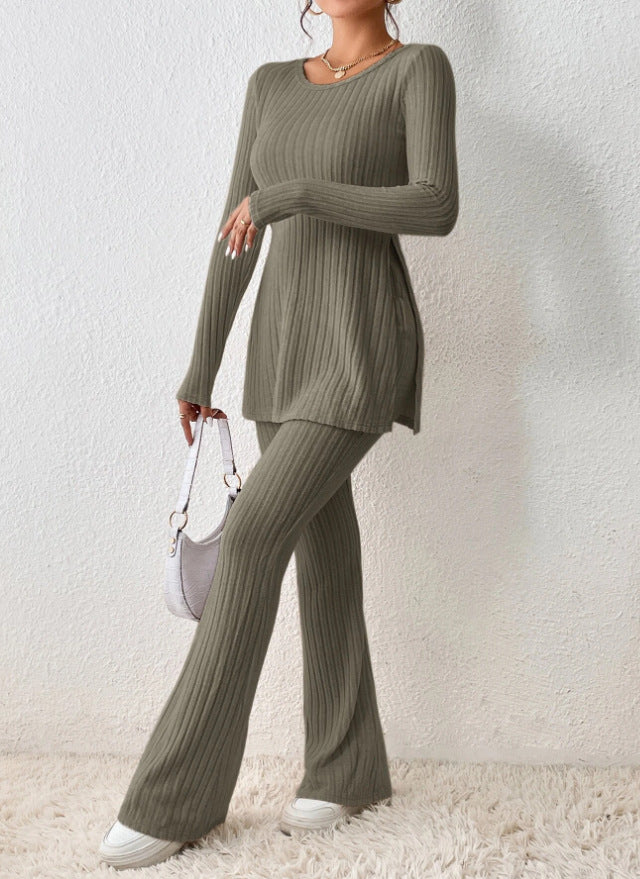 Women's Ribbed Knit Slim Fit Two Piece Pants Set
