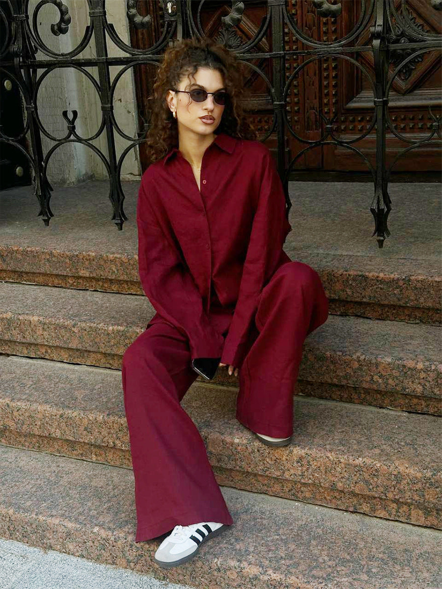 Oversized Cotton Button Down Shirt & Pants Matching Set