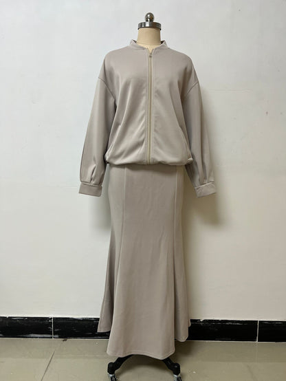Elegant Two Piece Jacket Maxi Skirt Set