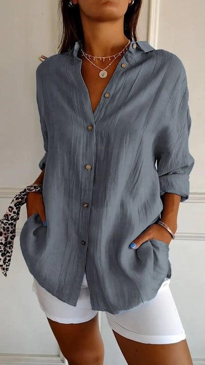 Women's Oversized Button Down Blouse Long Sleeve Collared