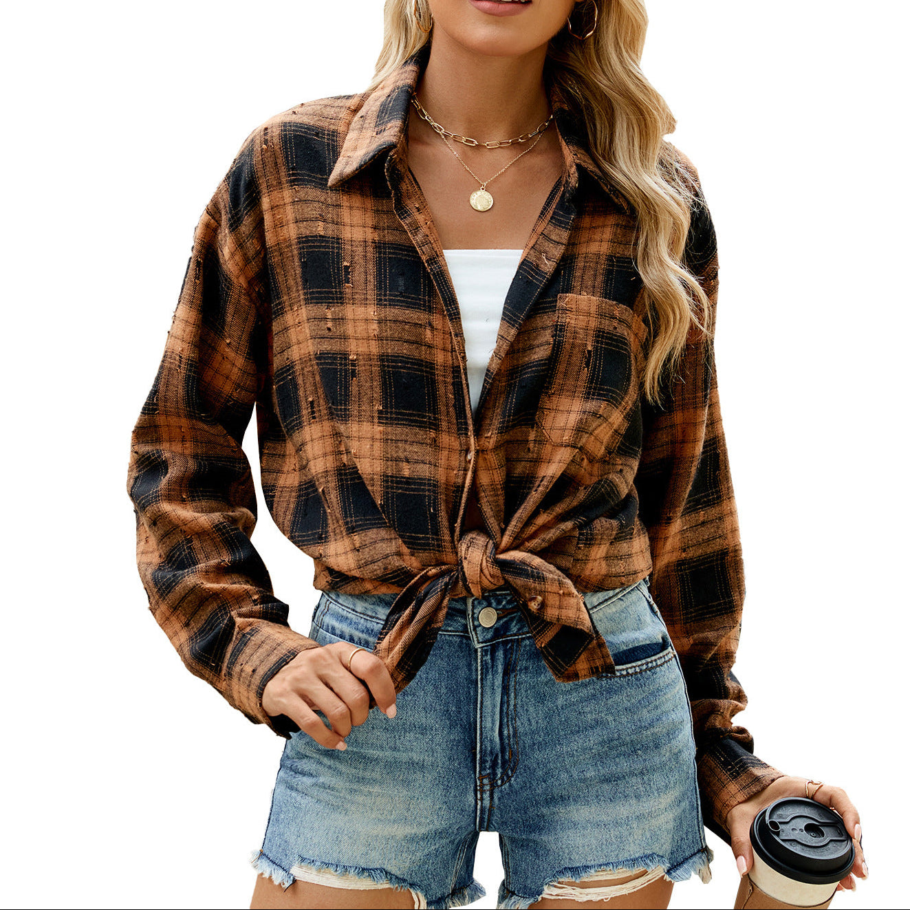 Women's Oversized Plaid Flannel Button Up Shirt