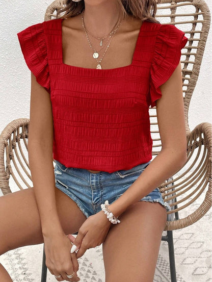 Women’s Square Neck Ruffle Sleeve Smocked Summer Top