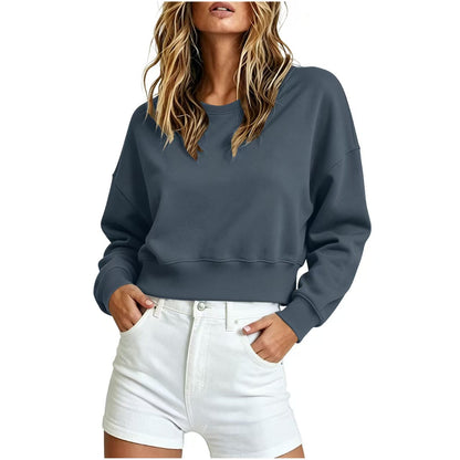 Women's Cropped Crewneck Sweatshirt Oversized Long Sleeve