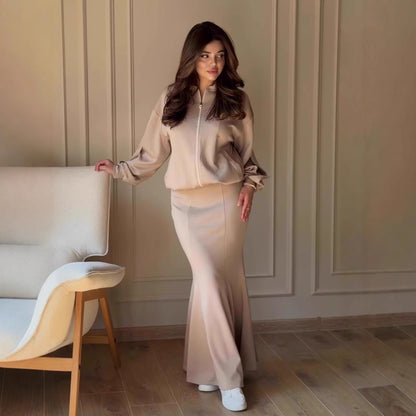 Elegant Two Piece Jacket Maxi Skirt Set