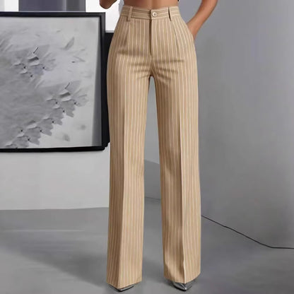 Women's High Waisted Striped Wide Leg Dress Pants