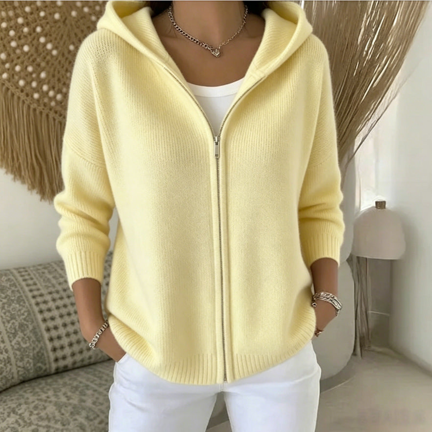 Women's Hooded Zip Up Knit Cardigan Sweater Jacket