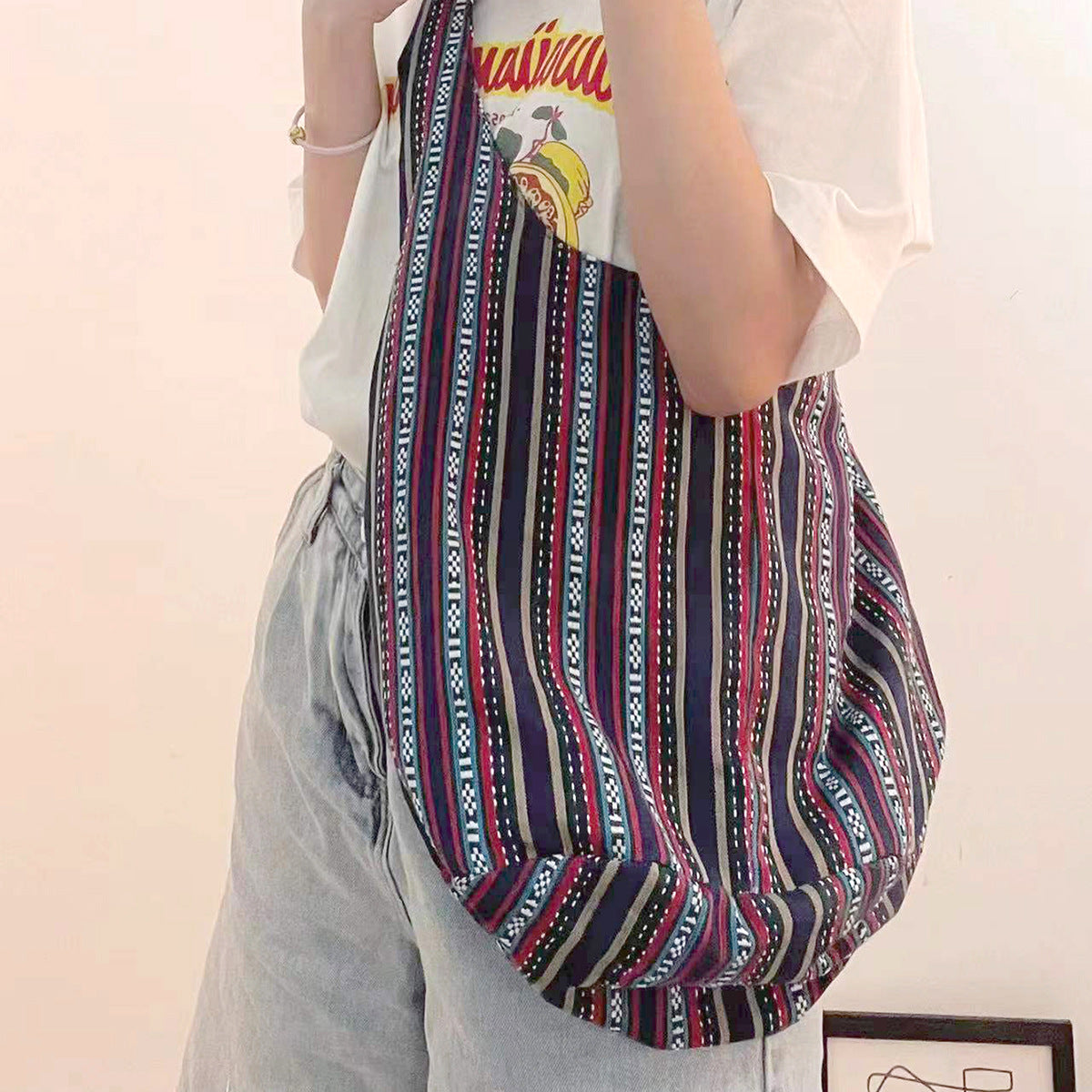 Boho Aztec Canvas Shoulder Tote Bag for Women