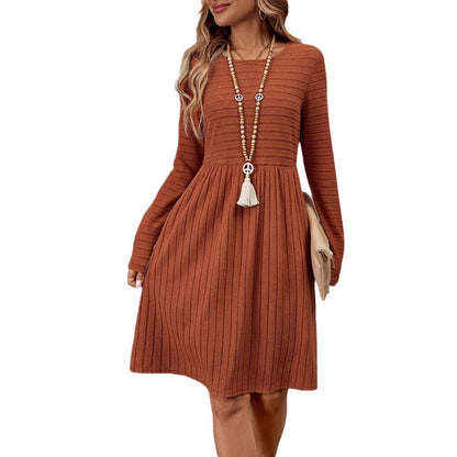 Women's Long Sleeve Ribbed A-Line Midi Dress