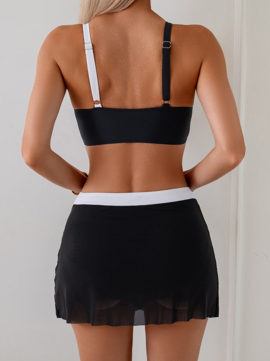 Color Block Bikini Set with Skirt Sporty Swimwear