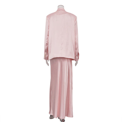 Women's Satin Blazer Maxi Skirt Two Piece Set