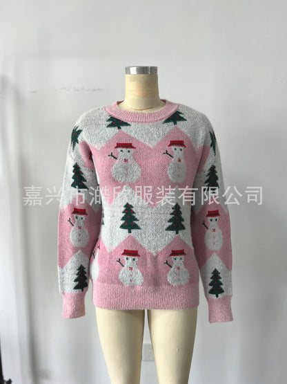 Women's Oversized Fuzzy Snowman Christmas Sweater