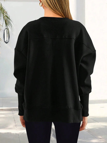 Colorblock Side Slit Sweatshirt Women Casual Pullover Top