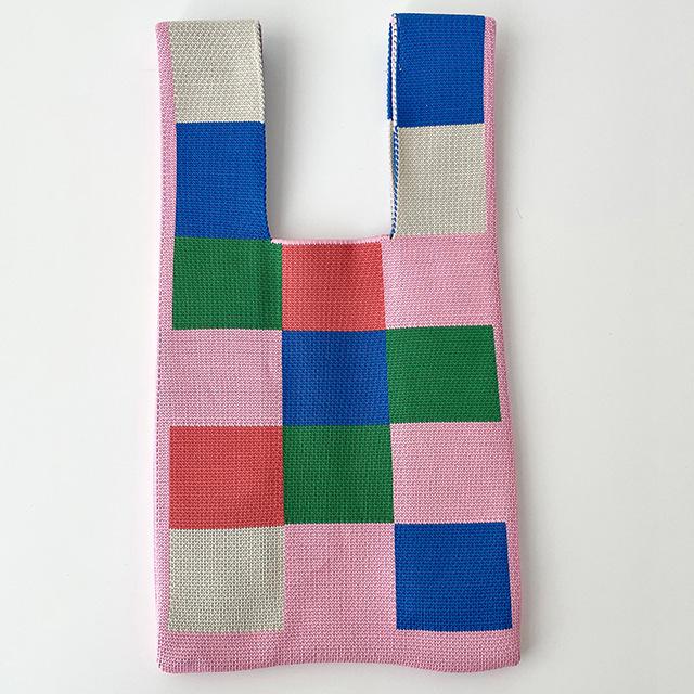 Colored Grids Woman's Knitted Tote Bag Knit Waist Bag