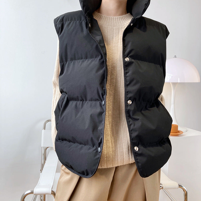 Women's Oversized Cropped Puffer Vest Stand Collar