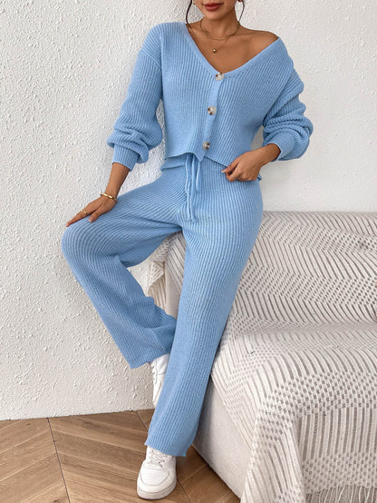 Cozy Two-Piece Set | Buttoned Cardigan & Drawstring Trousers