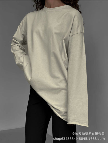 Women's Oversized Distressed Cotton Long Sleeve Tee