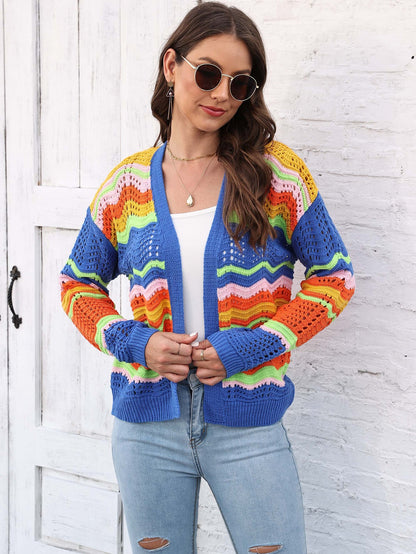 Women's Rainbow Patchwork Striped Sweater Jacket