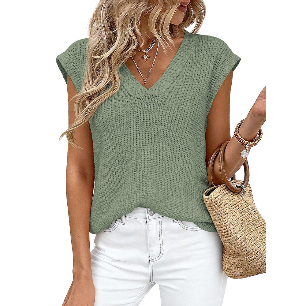 V Neck Knit Sweater Vest Sleeveless Loose Summer Top