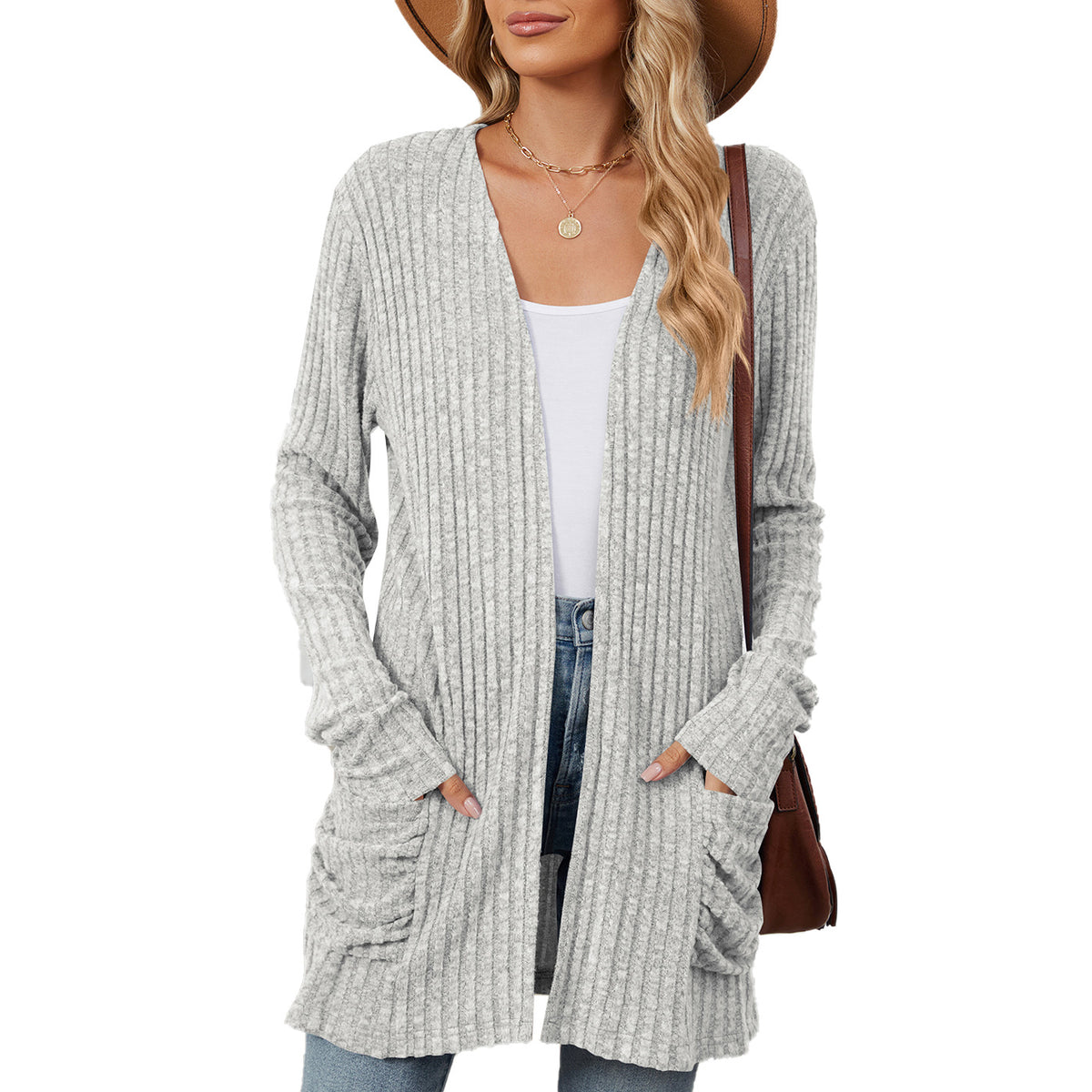 Women's Open Front Long Cardigan Sweater with Pockets